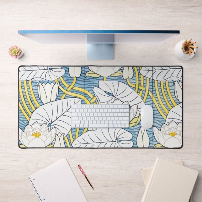Sage Green Art Nouveau Water Lily Pattern Desk Mat (Office 1)