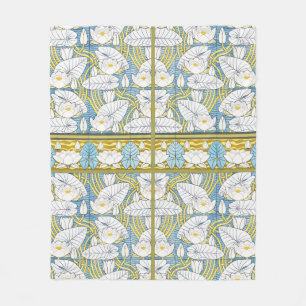 Sage Green Art Nouveau Water Lily Pattern Fleece Blanket