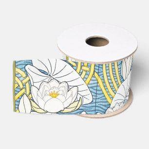 Sage Green Art Nouveau Water Lily Pattern Grosgrain Ribbon