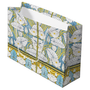 Sage Green Art Nouveau Water Lily Pattern Large Gift Bag