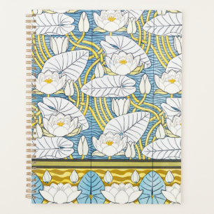 Sage Green Art Nouveau Water Lily Pattern Planner
