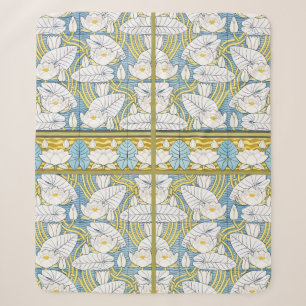 Sage Green Art Nouveau Water Lily Pattern Sherpa Blanket