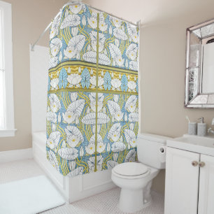 Sage Green Art Nouveau Water Lily Pattern Shower Curtain