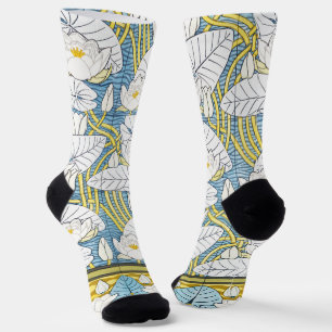 Sage Green Art Nouveau Water Lily Pattern Socks