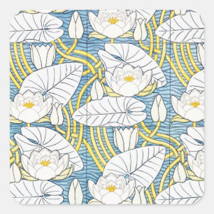 Sage Green Art Nouveau Water Lily Pattern Square Sticker