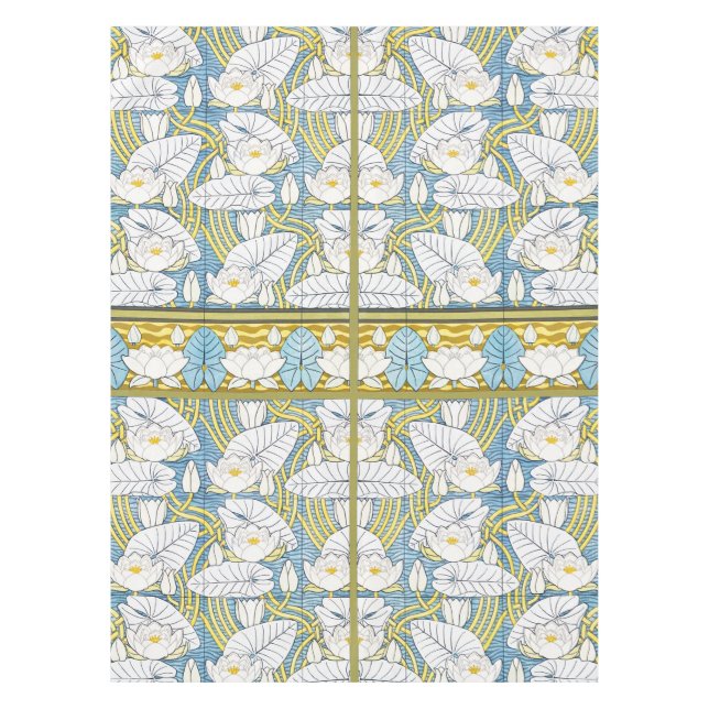 Sage Green Art Nouveau Water Lily Pattern Tablecloth (Front)