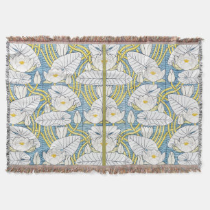 Sage Green Art Nouveau Water Lily Pattern Throw Blanket