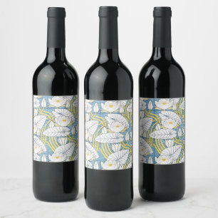 Sage Green Art Nouveau Water Lily Pattern Wine Label