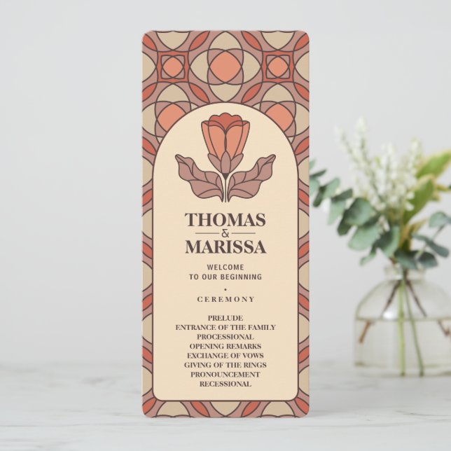 Sage Green Art Nouveau Wedding Program Card (Standing Front)