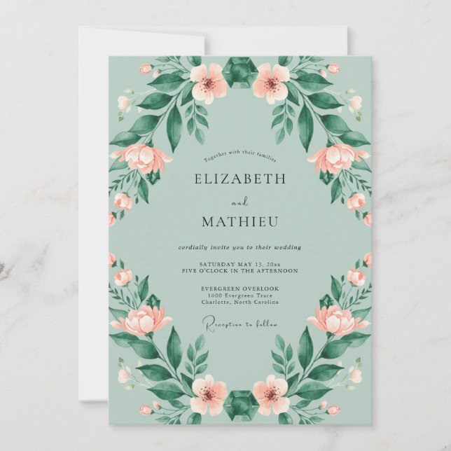 Sage Green Artistic Blossom Wedding Invitation (Front)