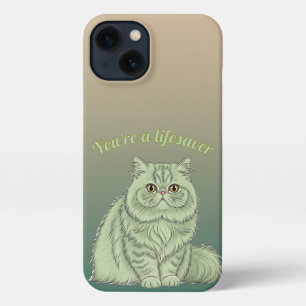 Sage Green Artistic Fluffy Persian Cat Quote iPhone 13 Case