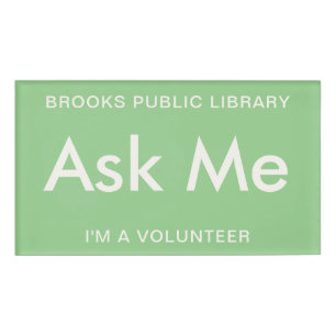 Sage Green Ask Me Buttons for Volunteers Magnetic Name Tag