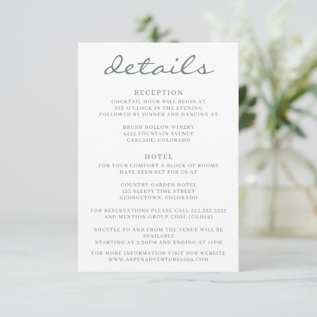Sage Green Aspen Tree Wedding Enclosure Card (Standing Front)