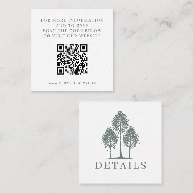 Sage Green Aspen Tree Wedding QR Enclosure Card (Front/Back)