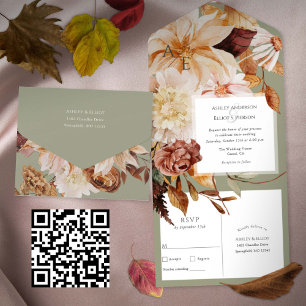 Sage Green Autumn Elegance, Fall Wedding All In One Invitation
