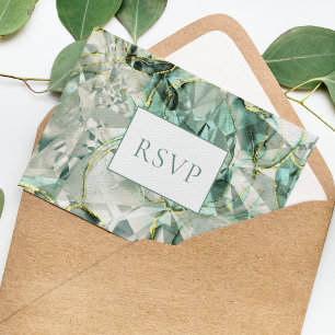 Sage Green Aventurine Gemstone Wedding RSVP Invitation Postcard