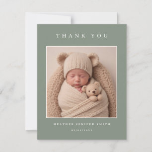 Sage Green Baby Birth Announcement Card Photo