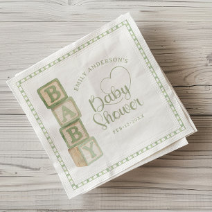 Sage Green Baby Blocks Baby Shower Napkins