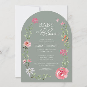 Sage Green Baby Bloom Arch Floral Baby Shower Invitation