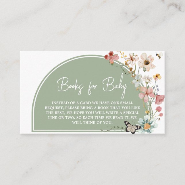 Sage Green Baby Bloom Baby Shower Books for Baby Enclosure Card (Front)