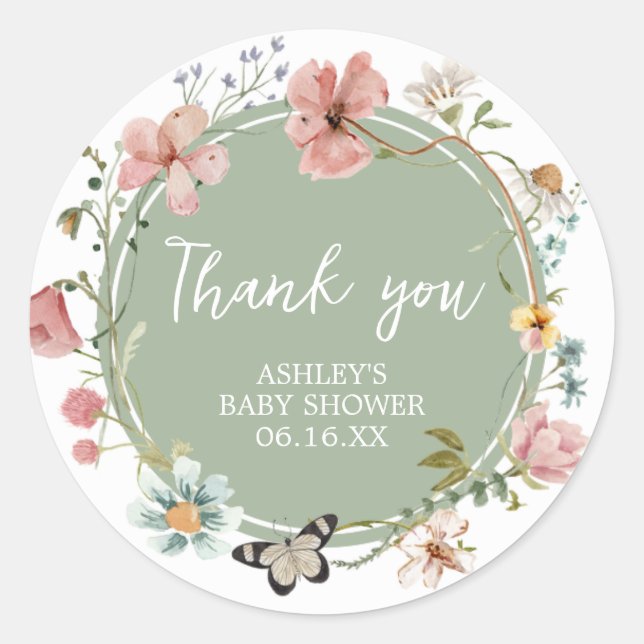Sage Green Baby Bloom Baby Shower Classic Round Sticker (Front)