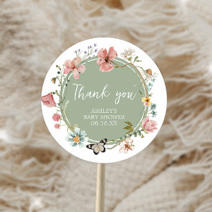 Sage Green Baby Bloom Baby Shower Classic Round Sticker