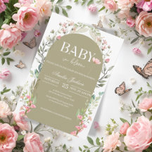 Sage Green Baby Bloom Baby Shower Invitation