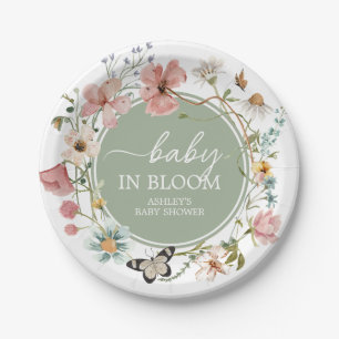Sage Green Baby Bloom Baby Shower Paper Plate