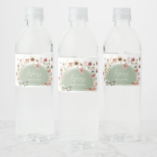 Sage Green Baby Bloom Baby Shower Water Bottle Label