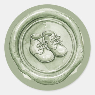 Sage Green Baby Booties Faux Wax Seal Baby Sticker