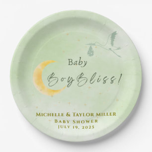Sage Green Baby Boy Bliss Paper Plate