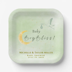 Sage Green Baby Boy Bliss Stork Paper Plate