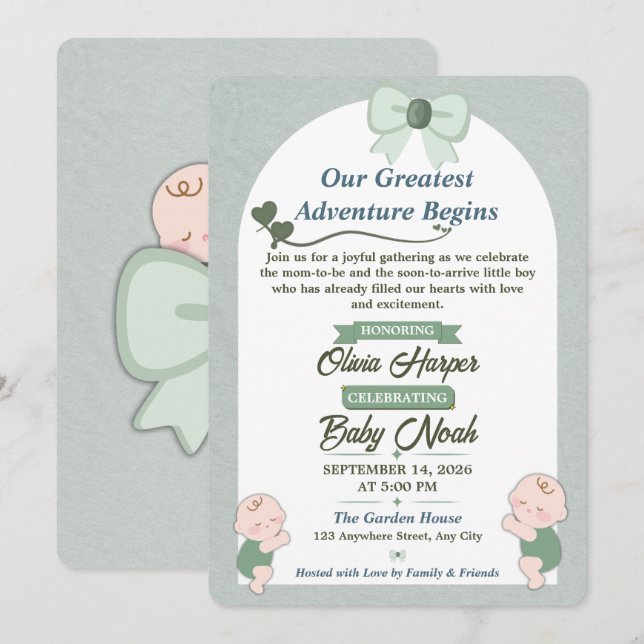 Sage Green Baby Boy Shower Invitation (Front/Back)