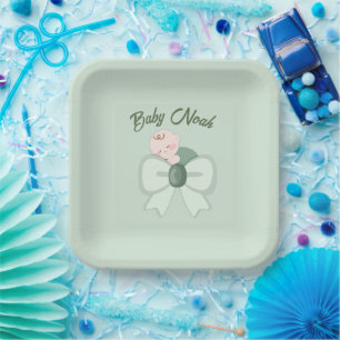 Sage Green Baby Boy Shower Paper Plates