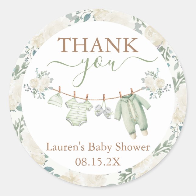Sage Green Baby Clothes Baby Shower Classic Round Sticker (Front)
