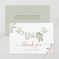 Sage Green Baby Clothes Baby Shower Thank You Card