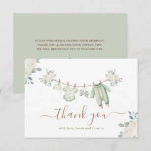 Sage Green Baby Clothes Baby Shower Thank You Card