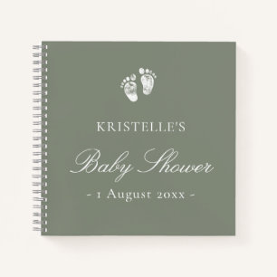 Sage Green Baby Footprint Baby Shower Guest Book