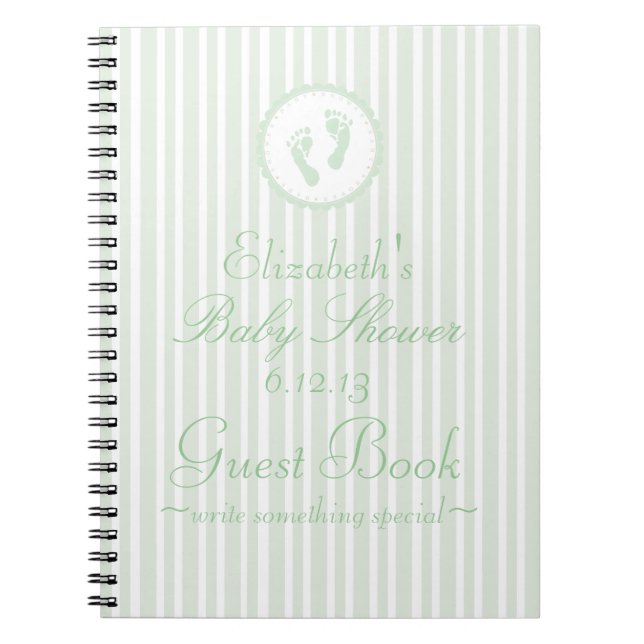 Sage Green Baby Footprints- Shower Guest Book - (Front)