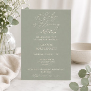 Sage Green Baby in Bloom Baby Shower Invitation