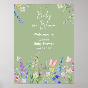 Sage Green Baby in Bloom Baby Shower Welcome Poster