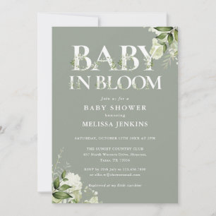 Sage Green Baby In Bloom Floral Photo Baby Shower Invitation