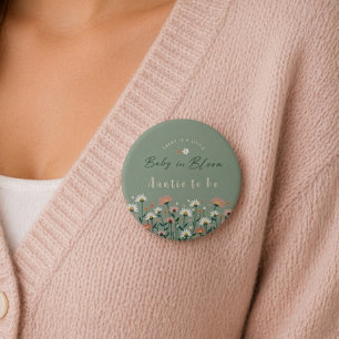 Sage Green Baby in Bloom Shower Auntie To Be 7.5 Cm Round Badge