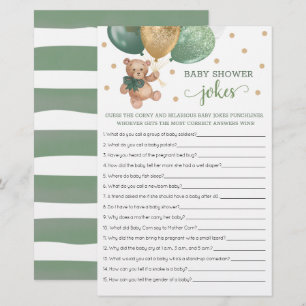 Sage Green Baby Shower Baby Jokes Game Teddy Bear 
