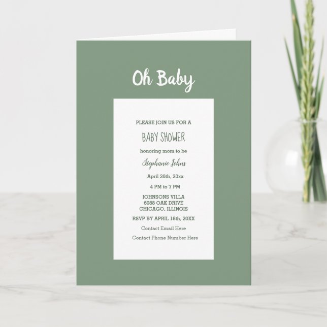 Sage Green Baby Shower Elegant Simple Boy Girl Invitation (Front)