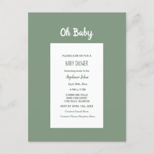 Sage Green Baby Shower Elegant Simple Boy Girl Invitation Postcard