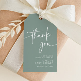 Sage Green Baby Shower Favour Tag Thank You Modern