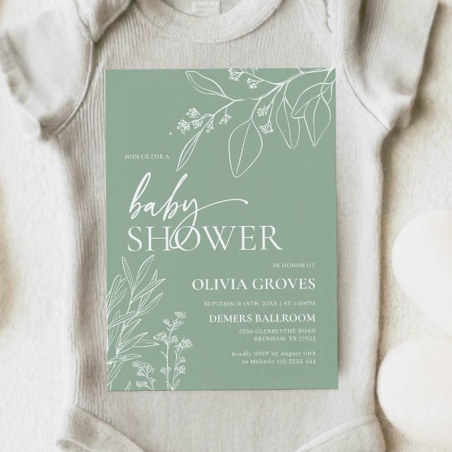  Sage Green Baby Shower Floral Invitation (Creator Uploaded)