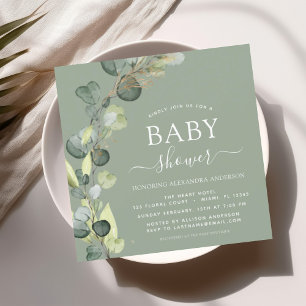 Sage Green Baby Shower Greenery Eucalyptus Invitation