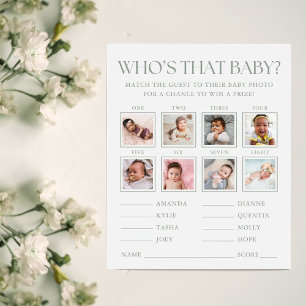Sage Green Baby Shower Guess the Baby Photo Game